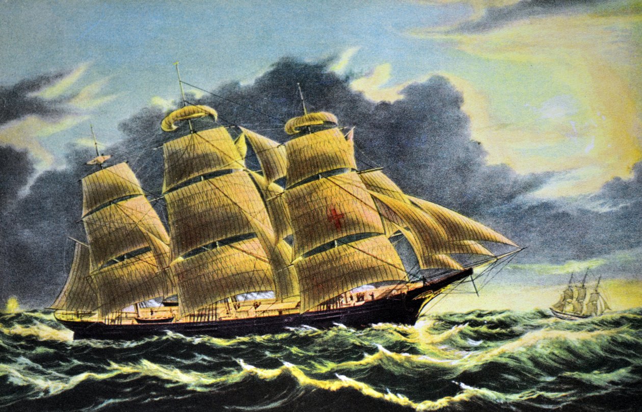Clipper Ship Dreadnought utenfor Tuskar Light av N. and Ives, J.M. Currier