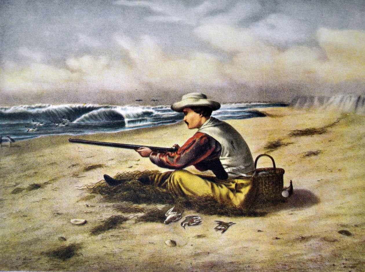 Currier & Ives Illustrasjon 1800-tallet. Skyting av strandbekkasin av N. and Ives, J.M. Currier