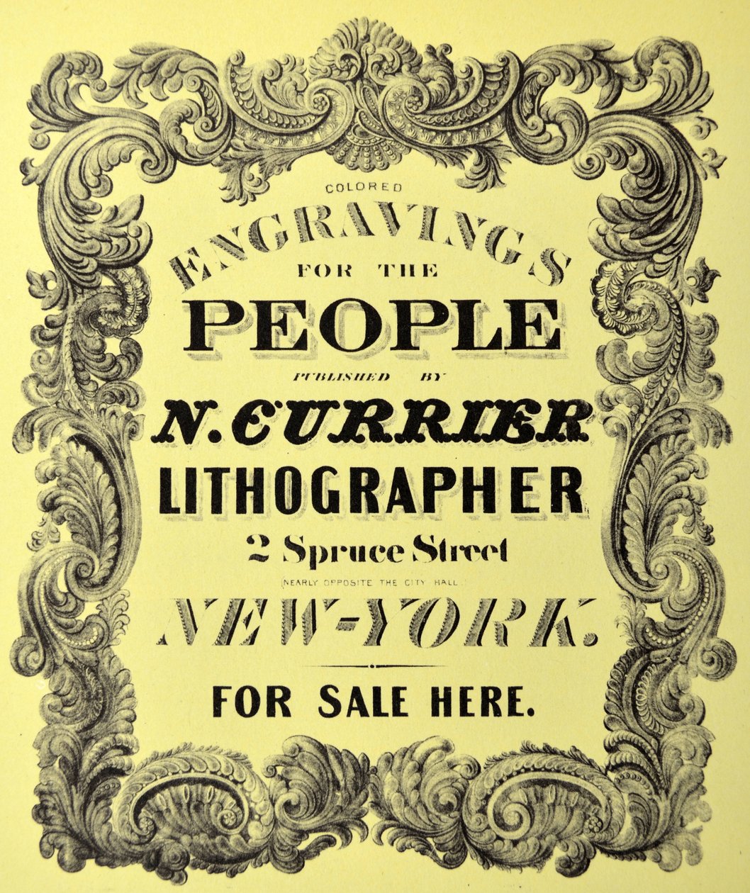 Currier & Ives Illustrasjon 1800-tallet. Bokplate til tittelblad : Fargestikk for folket av N. and Ives, J.M. Currier