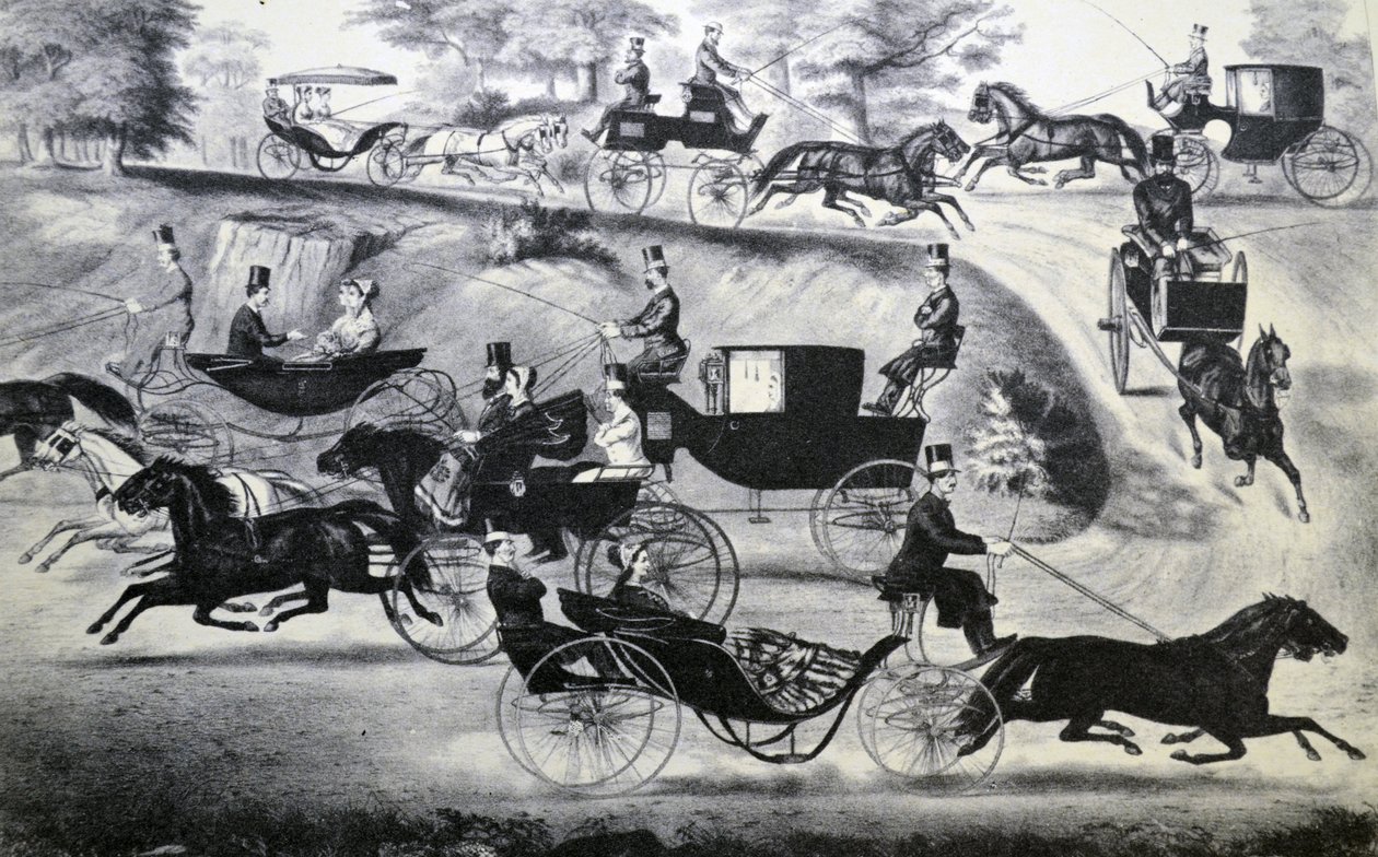 Currier & Ives Illustrasjon 1800-tallet. Fasjonable turn-outs i Central Park av N. and Ives, J.M. Currier