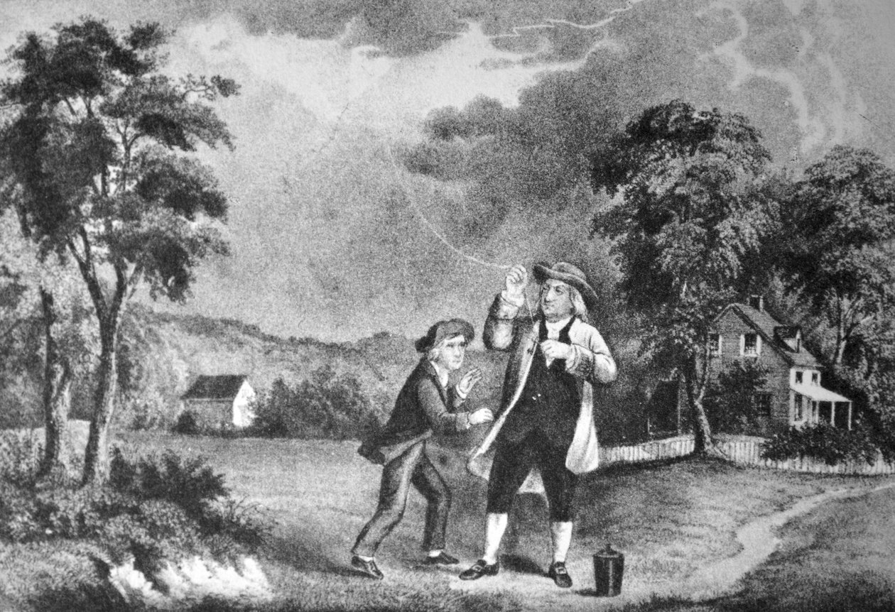 Currier & Ives Illustrasjon 1800-tallet. Franklins eksperiment, juni 1752 av N. and Ives, J.M. Currier