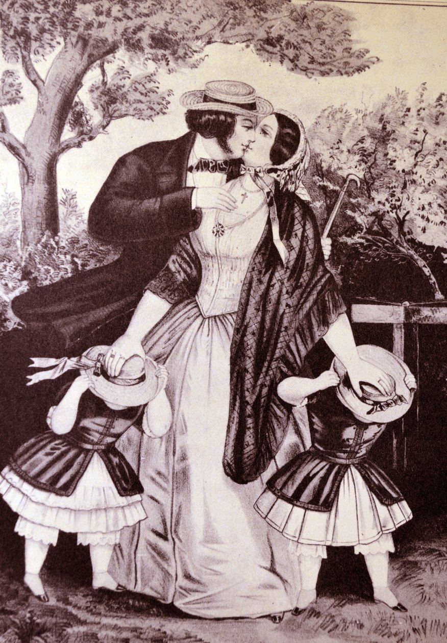 Currier & Ives Illustrasjon 1800-tallet. Kyss meg raskt av N. and Ives, J.M. Currier