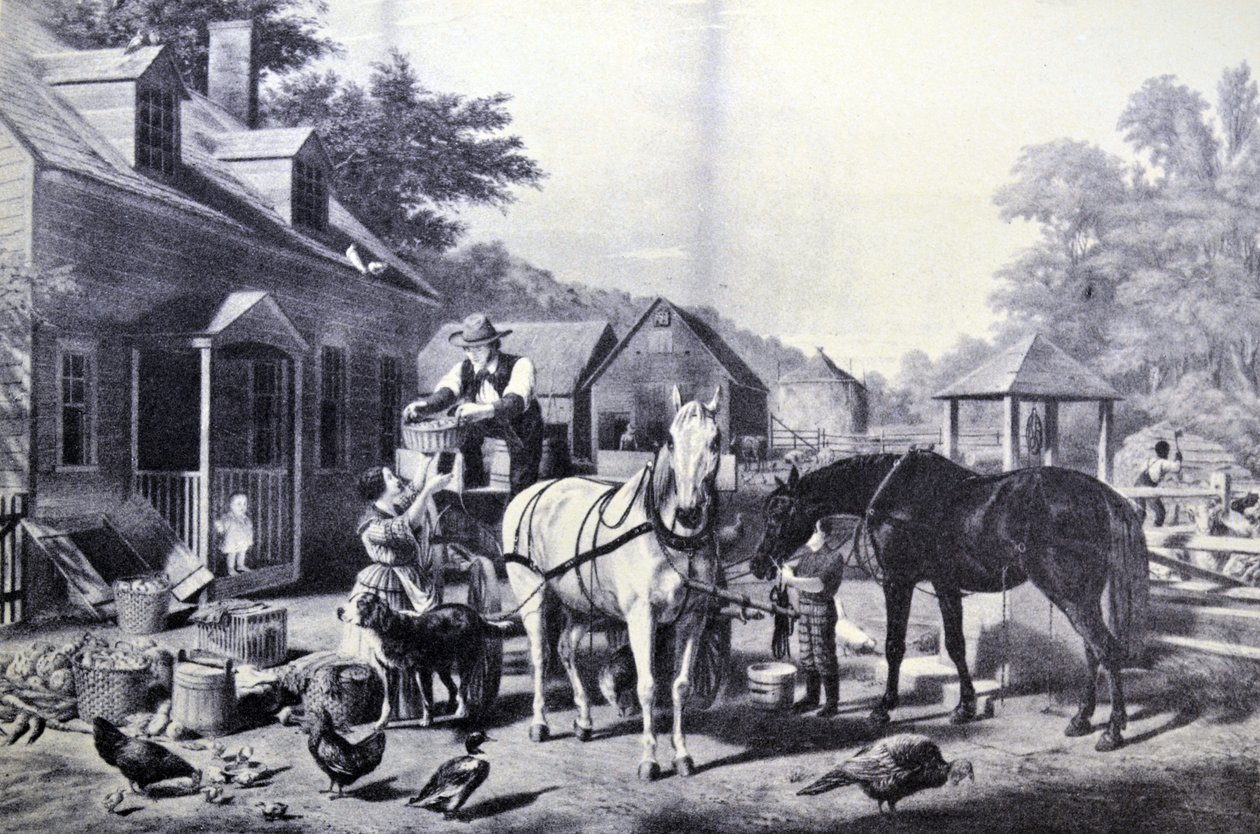 Currier & Ives Illustrasjon 1800-tallet. Forbereder for markedet av N. and Ives, J.M. Currier