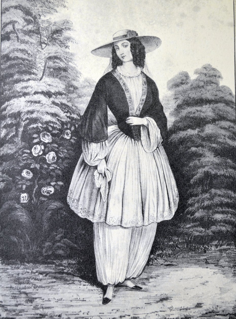 Currier & Ives Illustrasjon 1800-tallet. Bloomer-kostymet av N. and Ives, J.M. Currier