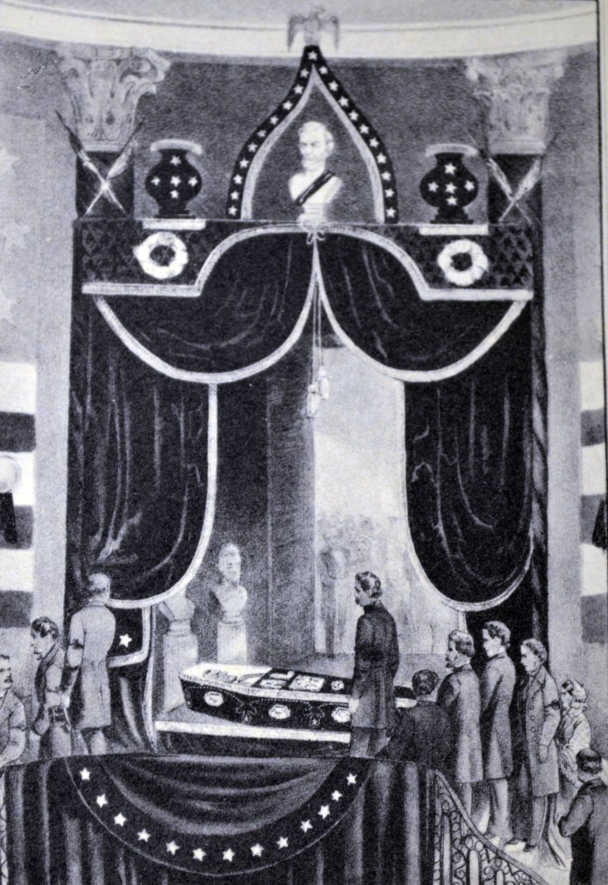 Currier & Ives Illustrasjon 1800-tallet. Martyrpresidenten Abraham Lincolns kropp av N. and Ives, J.M. Currier
