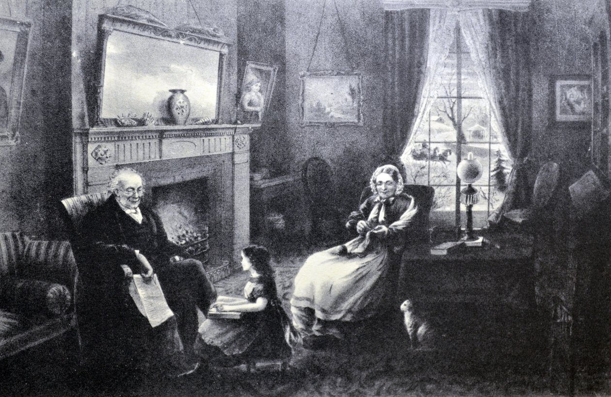 Currier & Ives Illustrasjon 1800-tallet. Livets fire årstider: alderdom, hviletiden av N. and Ives, J.M. Currier