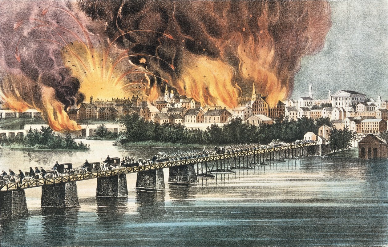 Fall of Richmond 2. april 1865 av N. and Ives, J.M. Currier