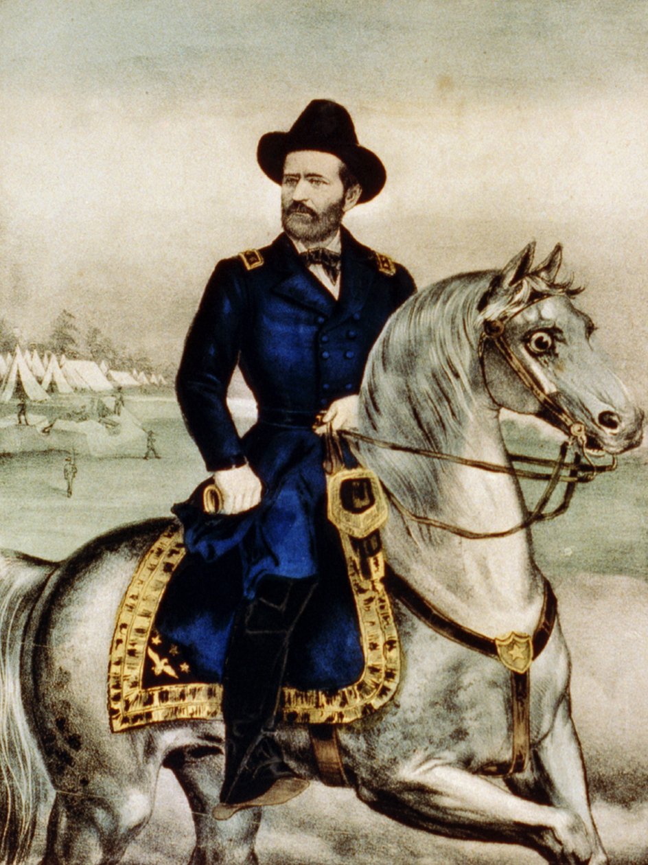Genlløytnant. Ulysses S. Grant, 1880 (håndfarget lito) av N. and Ives, J.M. Currier