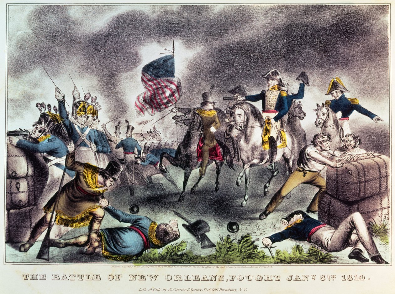 Slaget ved New Orleans, 8. januar 1814 av N. and Ives, J.M. Currier