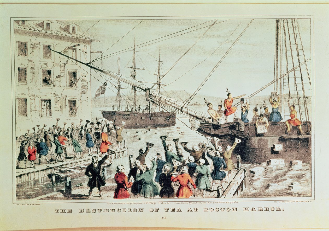 The Boston Tea Party, 1846 (trykk) av N. and Ives, J.M. Currier