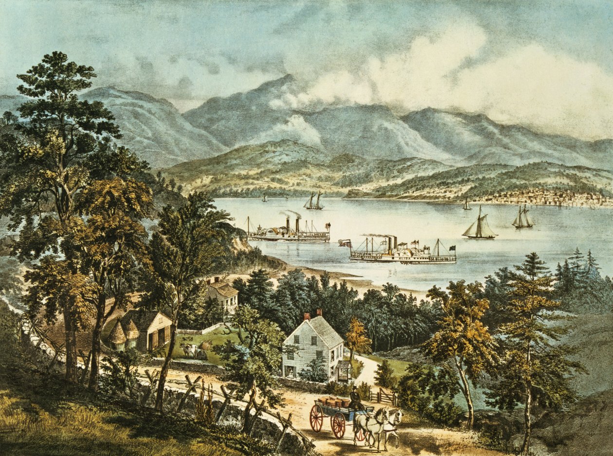 Catskill-fjellene fra den østlige bredden av Hudson av N. and Ives, J.M. Currier