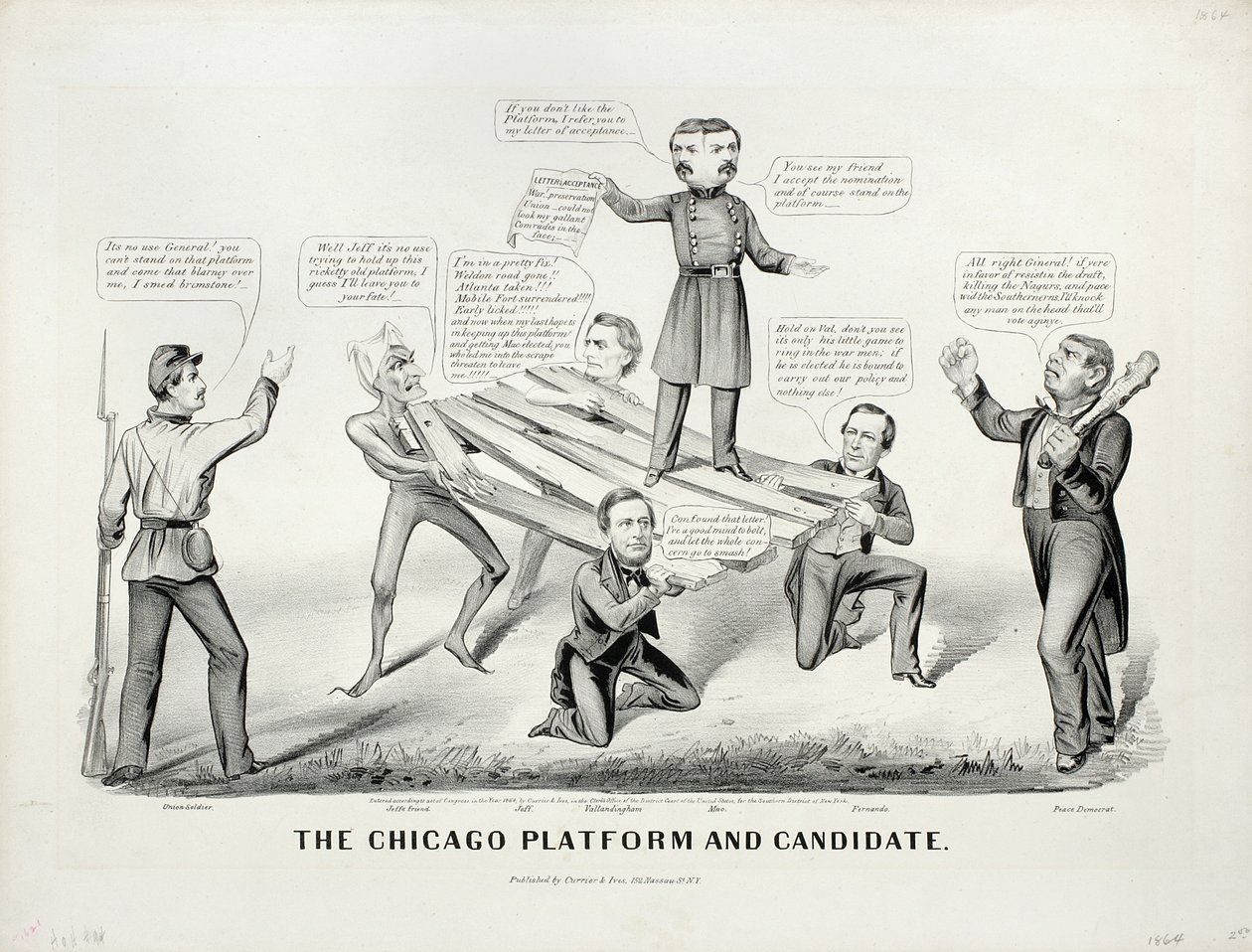 Chicago-plattformen og kandidaten, 1864 av N. and Ives, J.M. Currier
