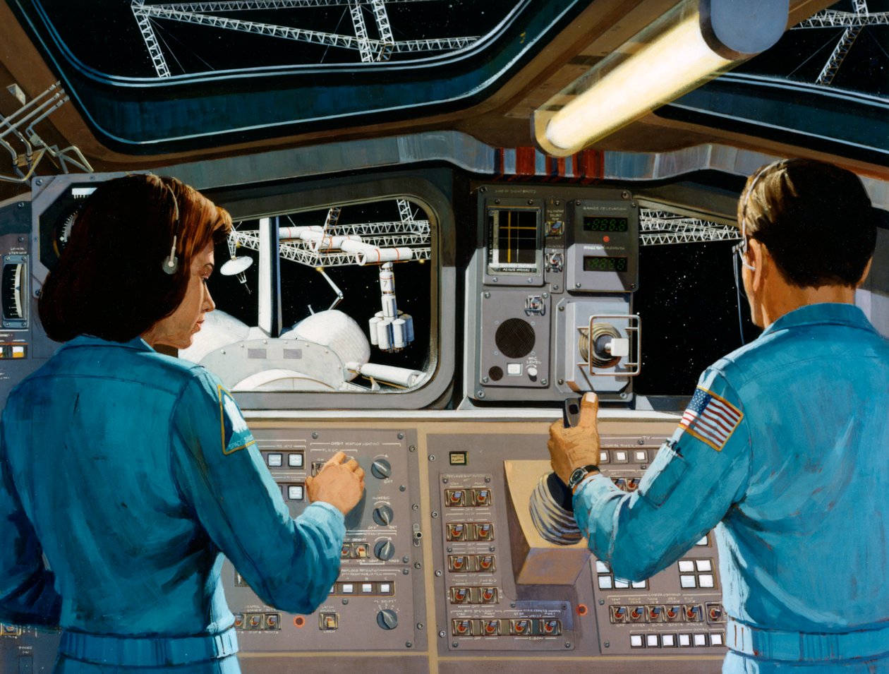 Inne i en futuristisk romstasjon, c1970-tallet. av NASA Images