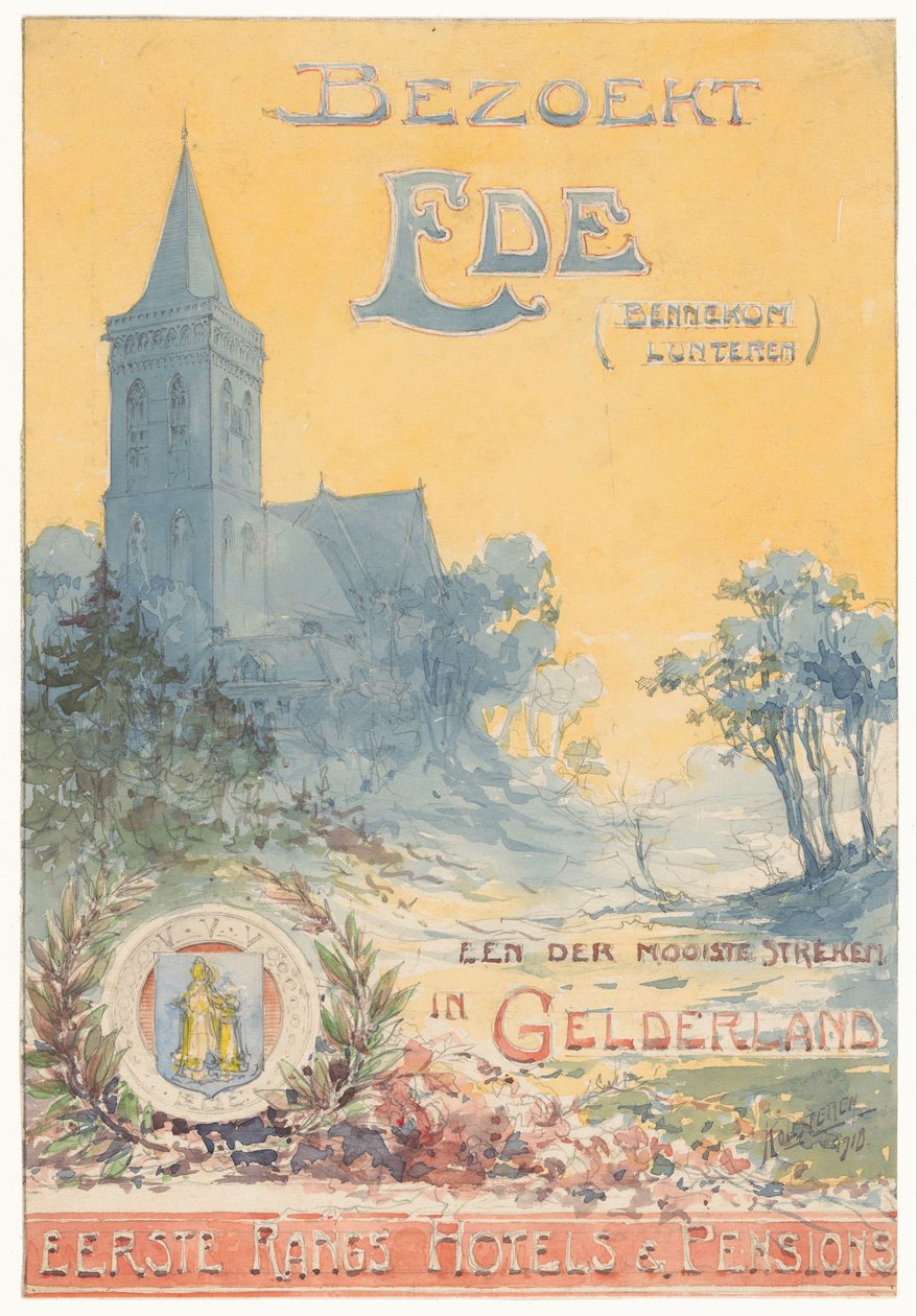 Besøker Ede, en av de vakreste regionene i Gelderland (original tittel på objektet) av N.M. Kolsteren (signed by artist)