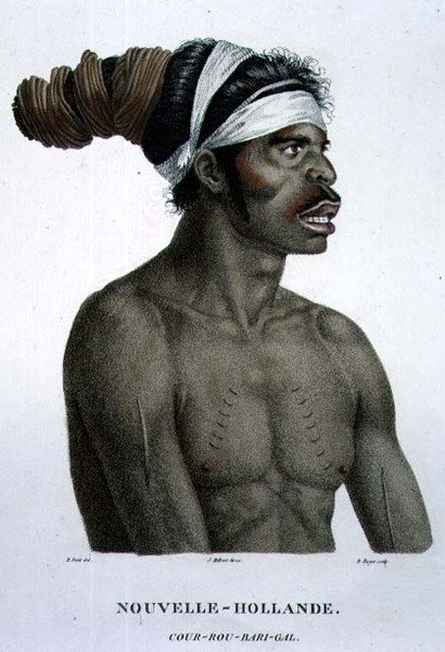 Cour-Rou-Bari-Gal, hjemmehørende i New Holland, plate 18 fra «Voyage of Discovery to Australian Lands», gravert av B. Roger, pub. 1800-04 (gravering) av N. (after) Petit