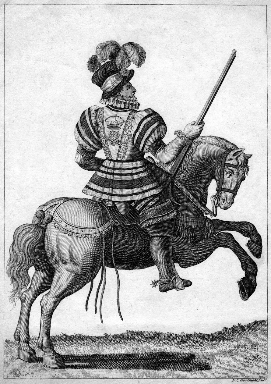 En Yeoman of the Guard, som deltar på dronning Elizabeth I på en fremgang av N. C. Goodnight