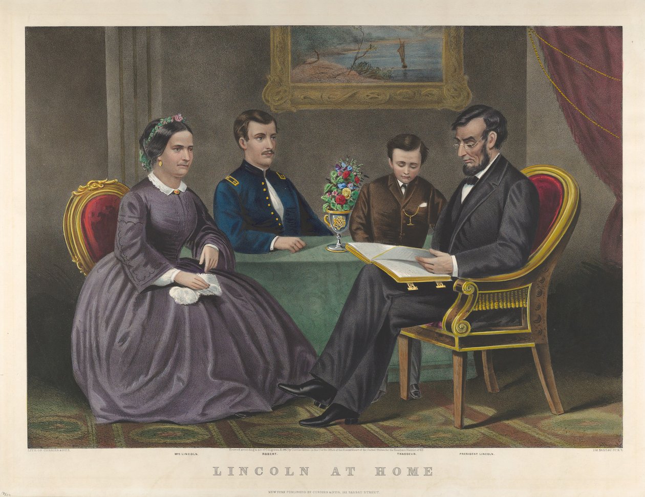 Lincoln hjemme, 1867 av Nathaniel Currier