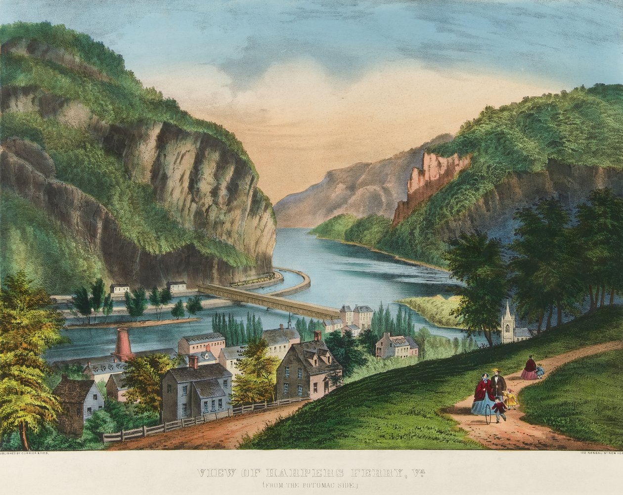 Utsikt over Harpers Ferry, Virginia av Nathaniel Currier