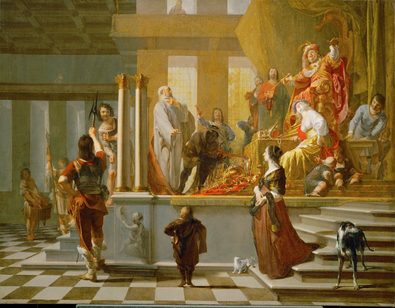 Krøsus viser sine skatter til Solon av N. & Hondecoeter G. G. de (1604-53) Knuepfer