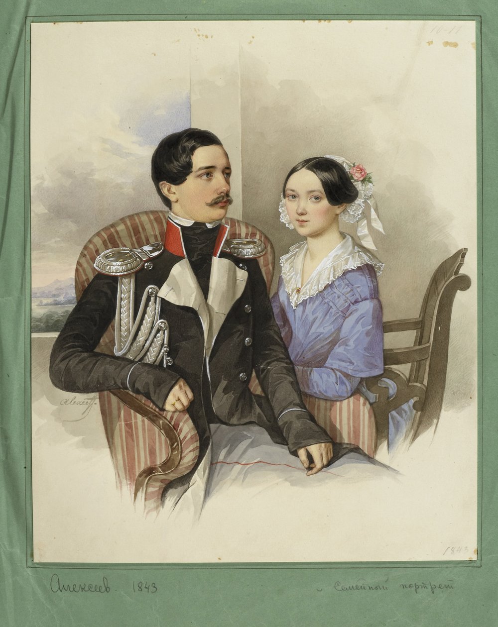 Portrett av grev Jakov Karlovich Sievers 1818-1865 og grevinne Vera Mikhaylovna 1818-1865, 1843 av N. M. Alexeyev