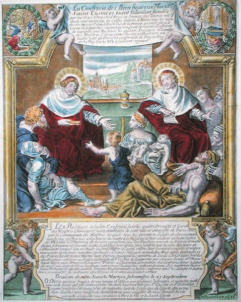 SS. Cosmas og Damian helbreder de fattige av N. Picart