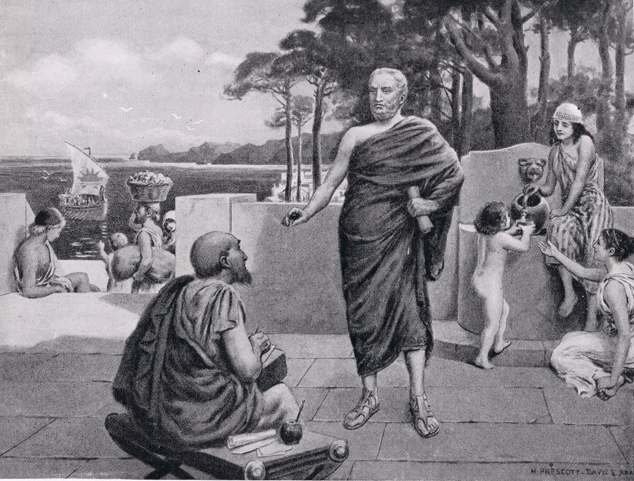 Thucydides in Exile, illustrasjon fra Hutchinsons History of the Nations, 1915 av N. Prescott Davies
