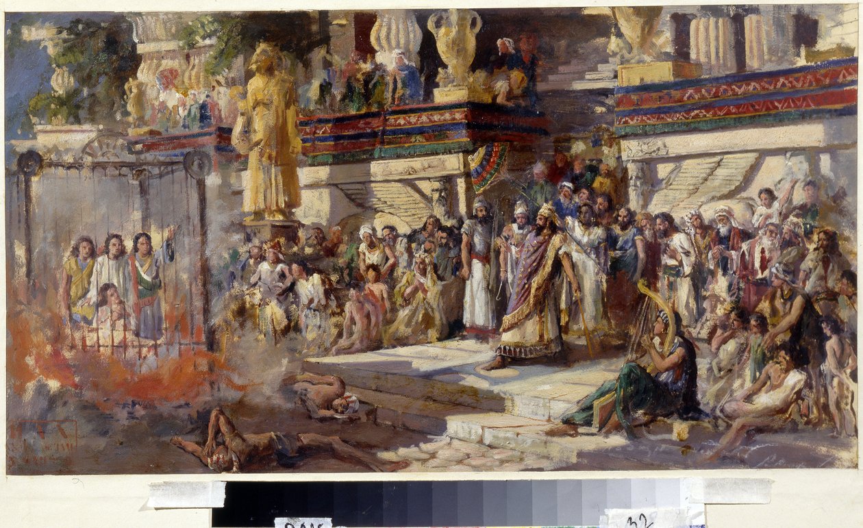 The Three Young Men in the Fiery Furnace, 1879 (olje på papp) av N. T. Malyshev