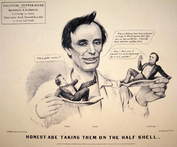 Abraham Lincoln (1809–65) tegneserie om presidentkampanjen av Currier and Ives