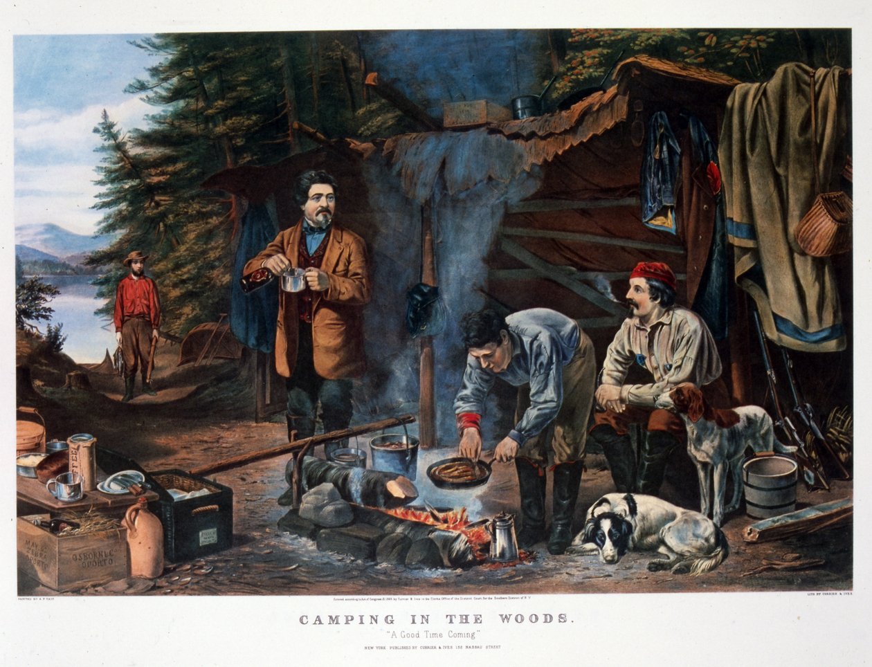 Camping i skogen «En god tid kommer». Av Arthur Tait (Currier amp; Ives) av N. and Ives J.M. (1824-95) Currier