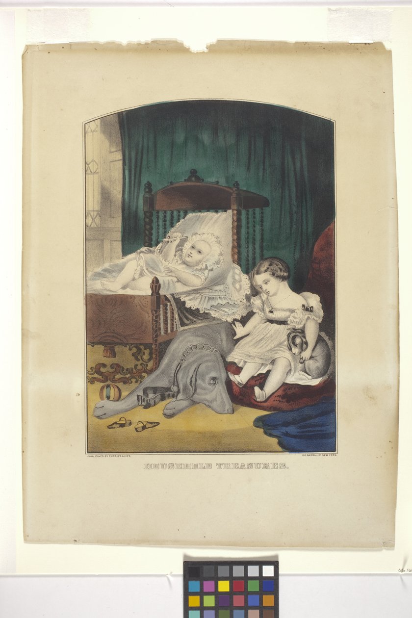 Husholdningsskatter (håndfarget litografi) av N. and Ives J.M. (1824 95) Currier