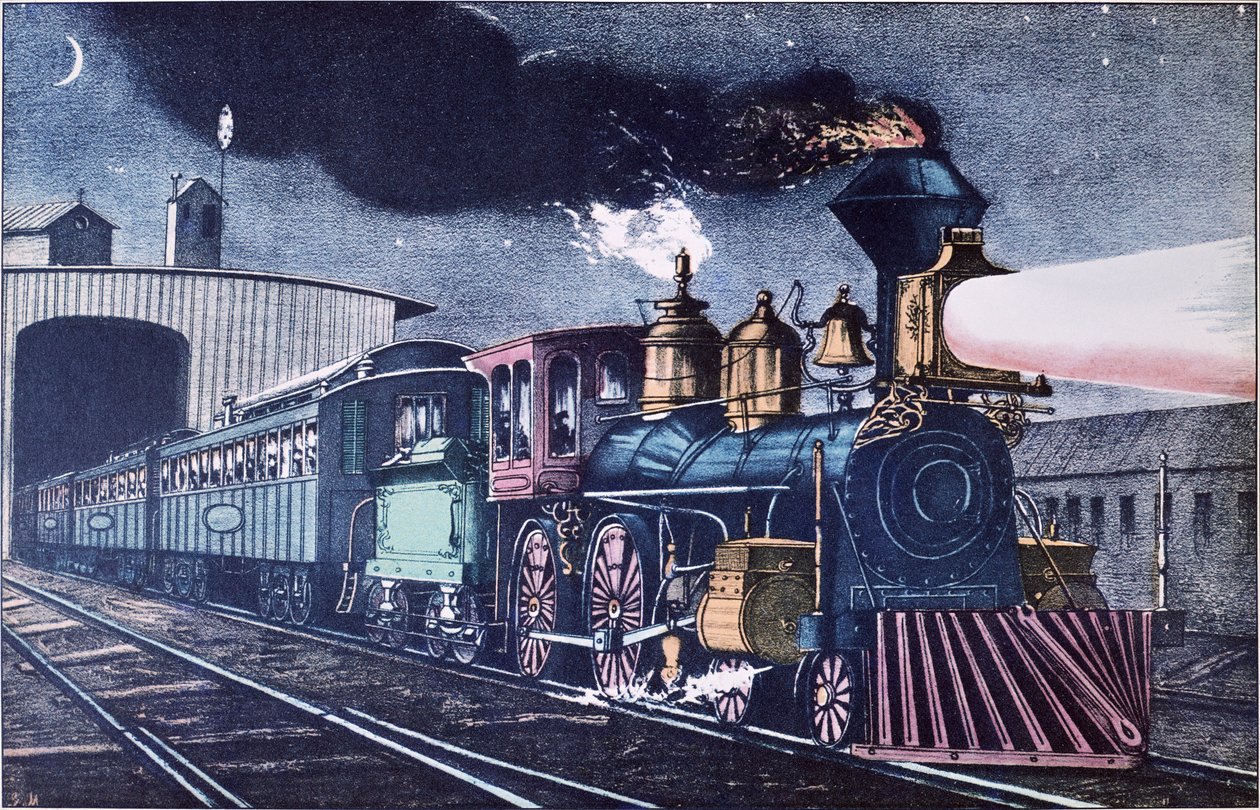 The Night Express, ca. 1860 (farge litho) av Currier and Ives