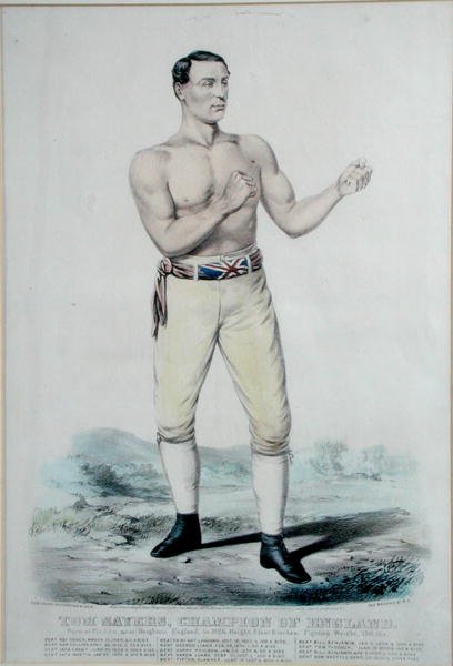 Tom Sayers (1826-65) mester i England, utgitt 1860 (farge litho) av Currier and Ives
