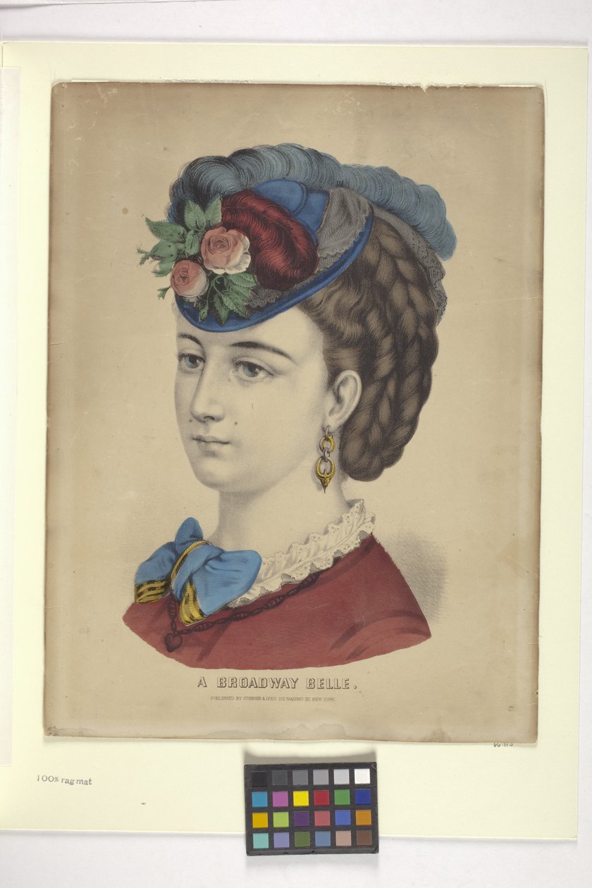 A Broadway Belle (håndfarget litografi) av N. and Ives J.M. (1824 95) Currier