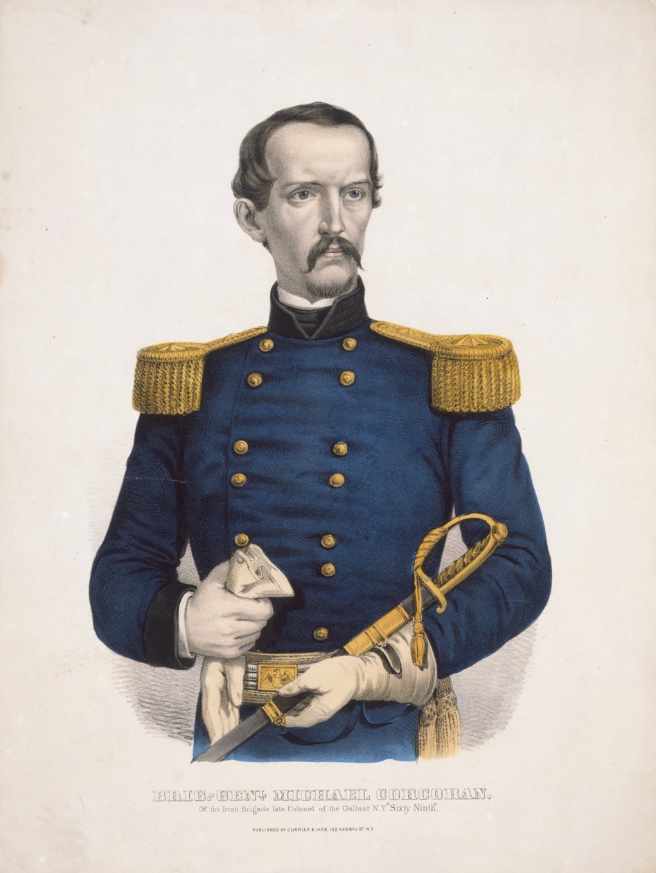 brig.-genl. Michael Corcoran fra den irske brigaden avdøde oberst i det galante N.Y. "Sixty Ninth" av Currier and Ives