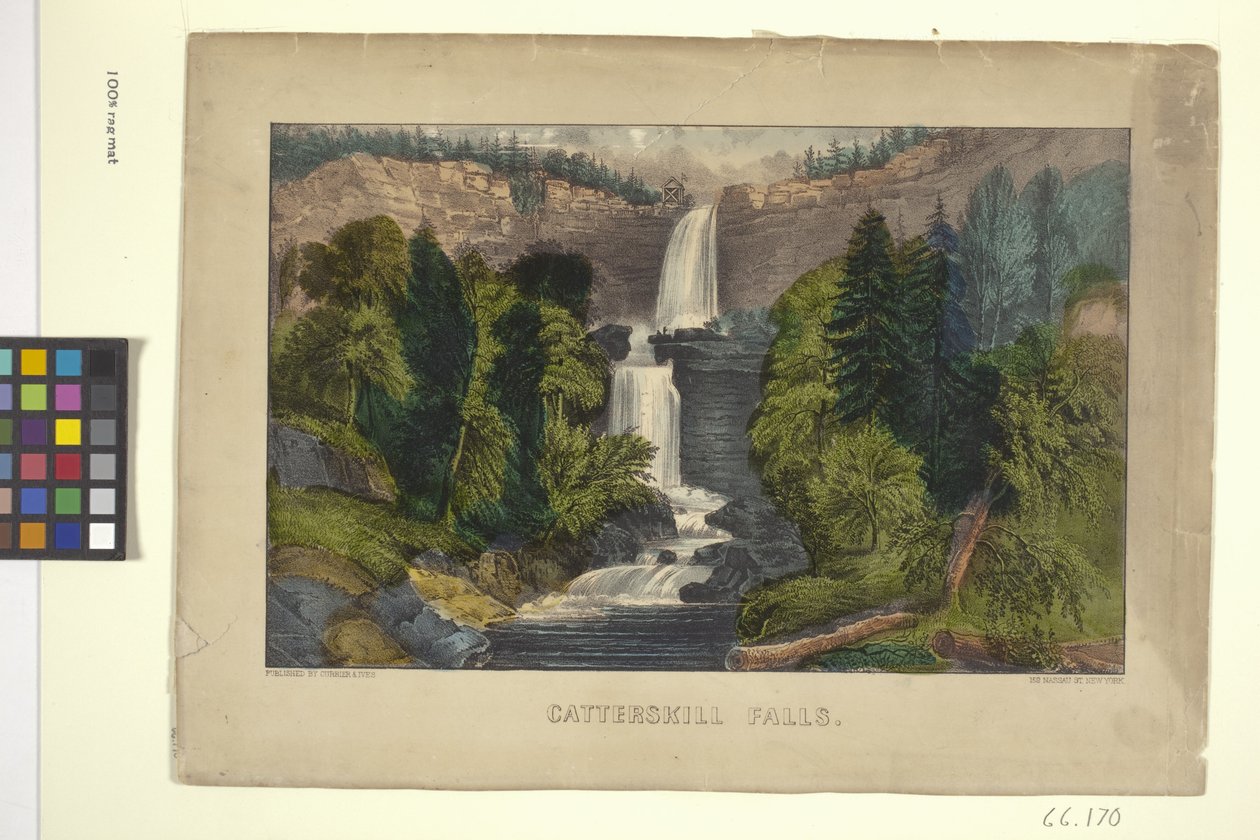 Catterskill Falls (håndfarget litografi) av N. and Ives J.M. (1824 95) Currier