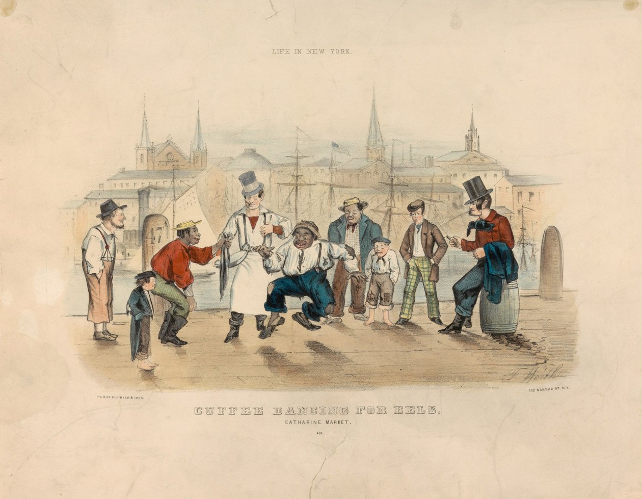 Cuffee Dancing for Eels – Catharine Market (Livet i New York) av Currier and Ives