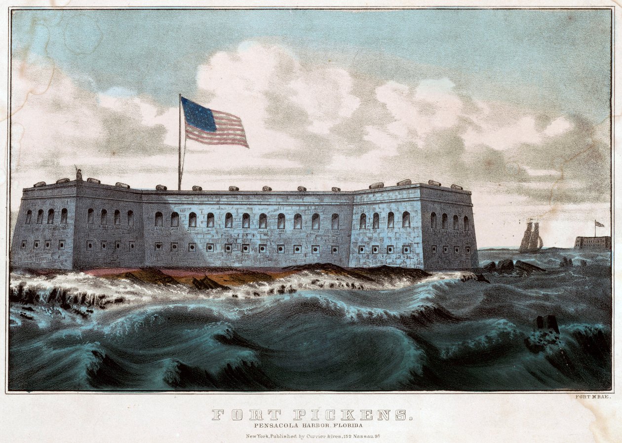 Fort Pickens: Pensacola Harbor, Florida, ca. 1860 (fargelitografi) av Currier and Ives