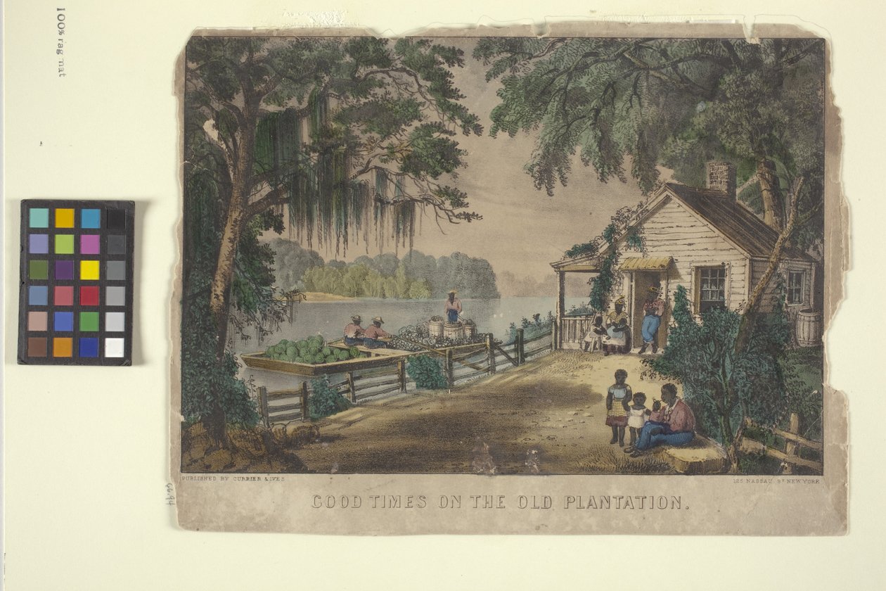 Good Times At The Old Plantation (håndfarget litografi) av N. and Ives J.M. (1824 95) Currier