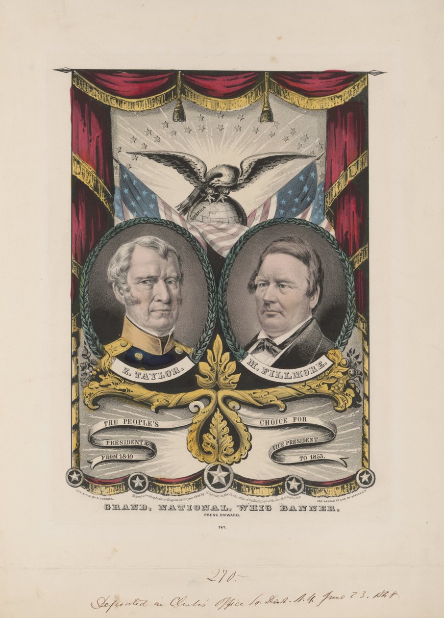 Grand National Whig-banner, ca. 1848 (fargelitografi) av Currier and Ives