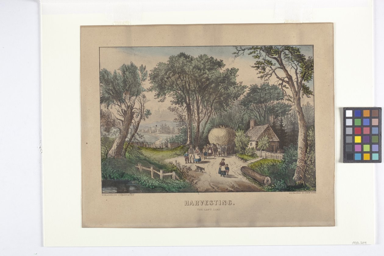 Harvesting The Last Load (håndfarget litografi) av N. and Ives J.M. (1824 95) Currier