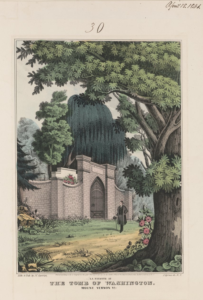 La Fayette ved graven til Washington - Mount Vernon Va. 1845 (fargelitografi) av Currier and Ives