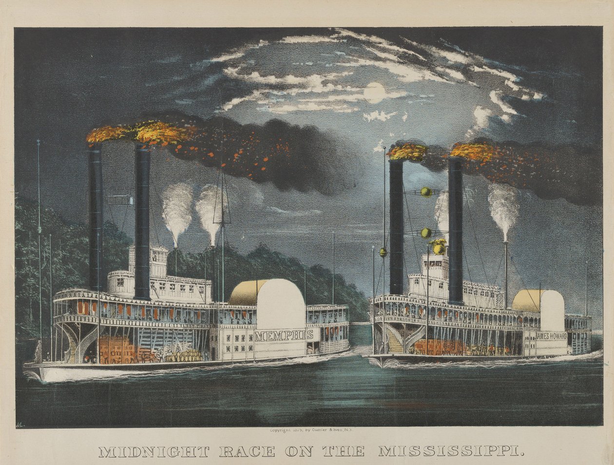 Midnattsløp på Mississippi av Currier and Ives