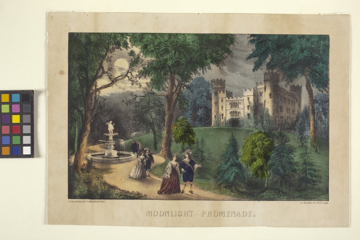 Moonlight Promenade (håndfarget litografi) av N. and Ives J.M. (1824 95) Currier