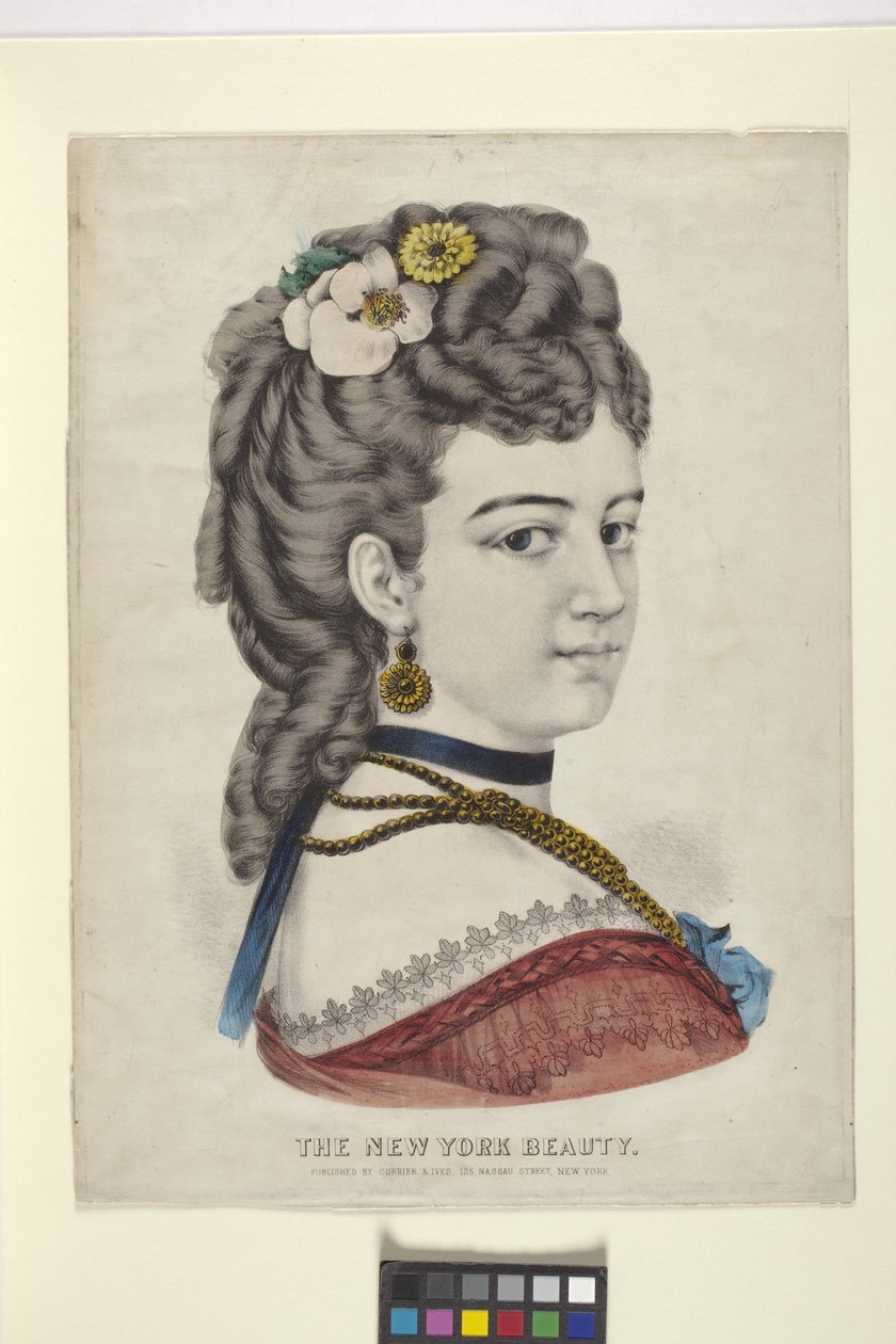 New York Beauty/The Vignette (håndfarget litografi) av N. and Ives J.M. (1824 95) Currier