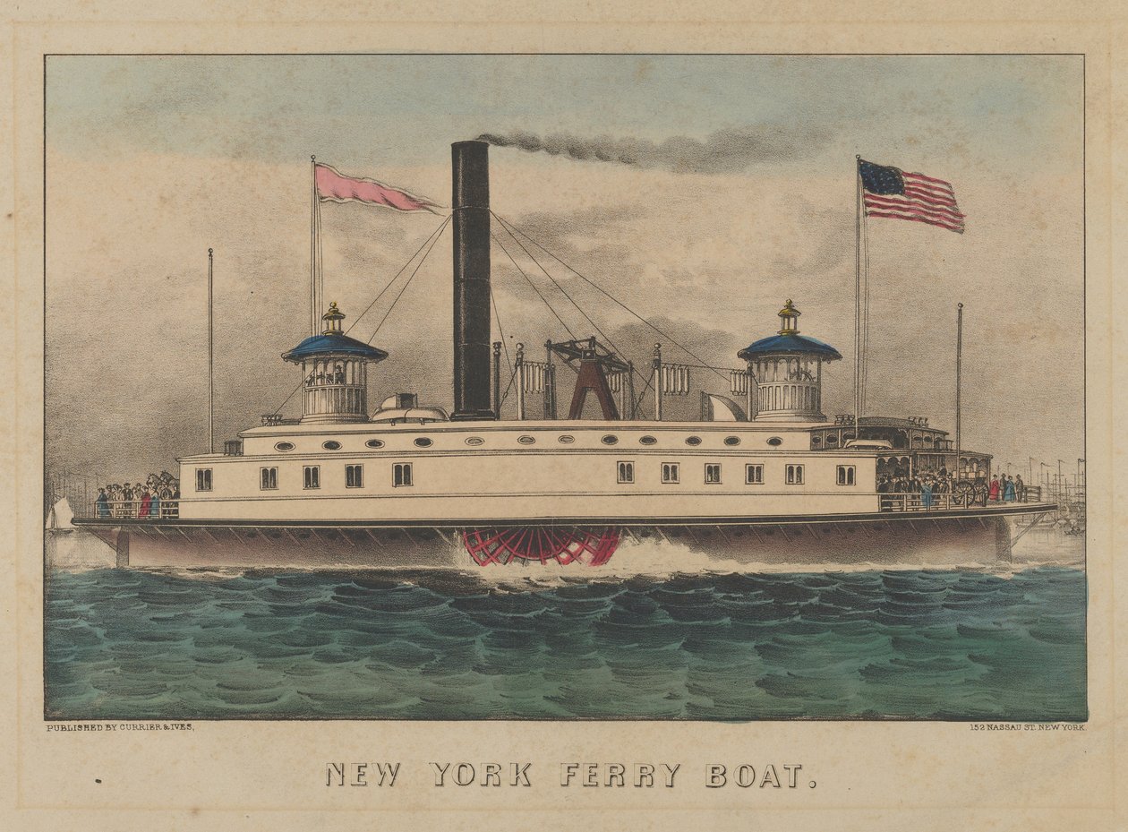 New York Ferry Boat, ca. 1860-65 (håndfarget litografi) av Currier and Ives