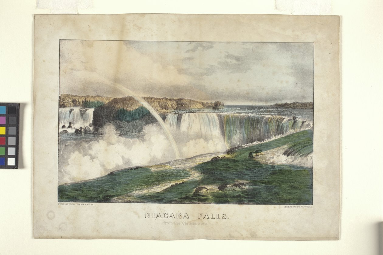 Niagara Falls, fra Canada-siden (håndfarget litografi) av N. and Ives J.M. (1824 95) Currier