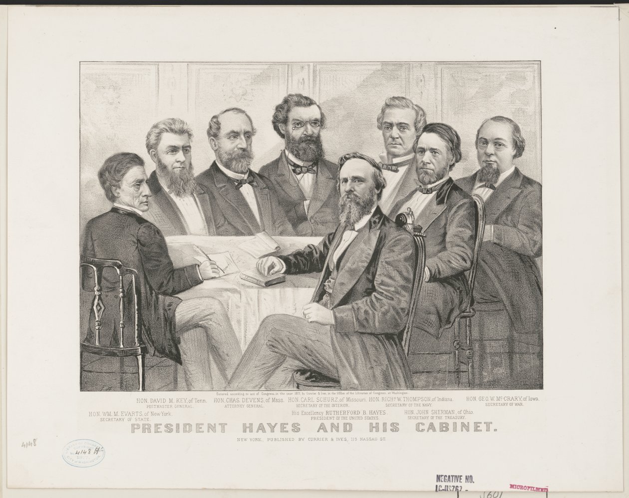 President Hayes og hans kabinett, ca. 1877 (litho) av Currier and Ives