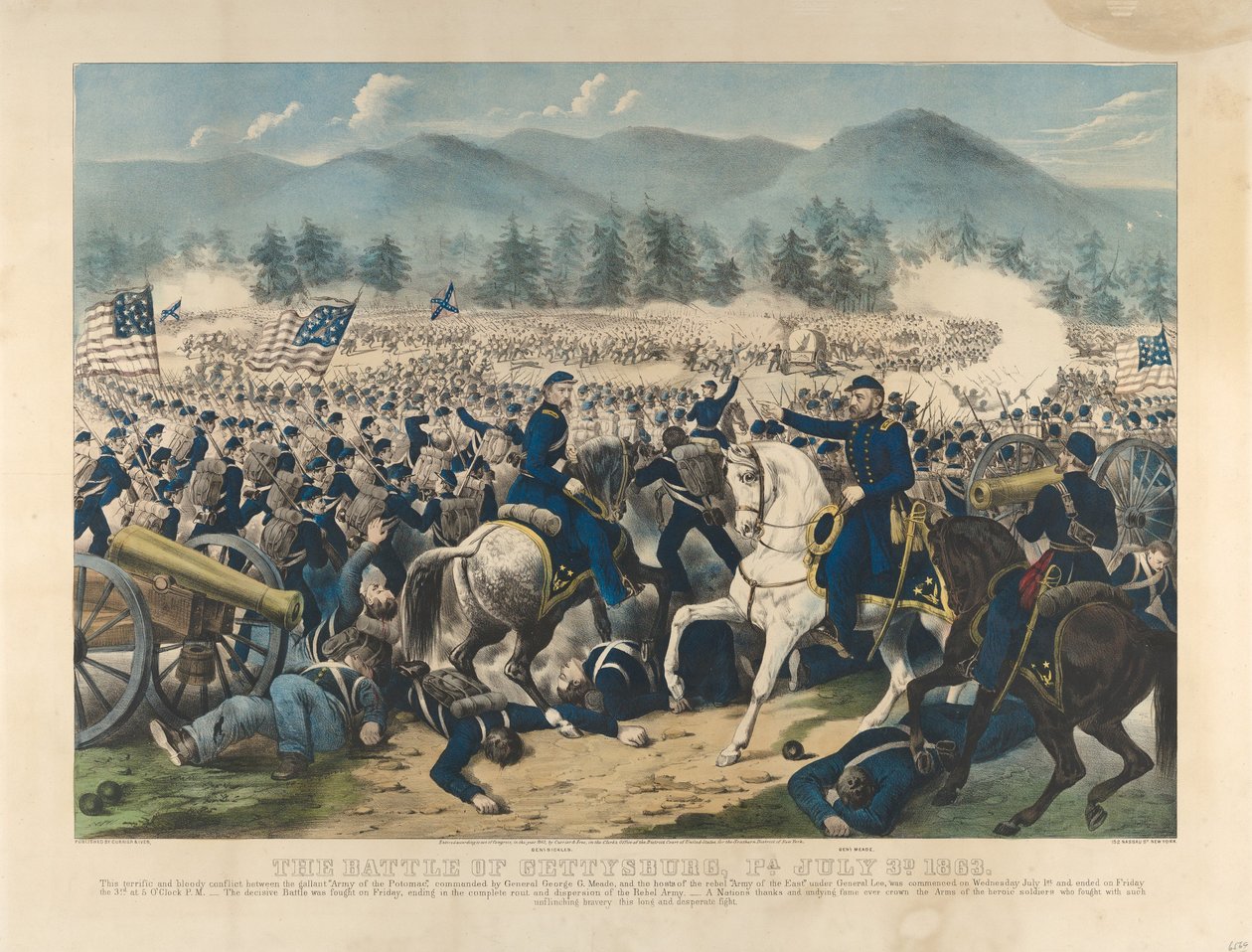 Slaget ved Gettysburg, Pa., 3. juli av Currier and Ives