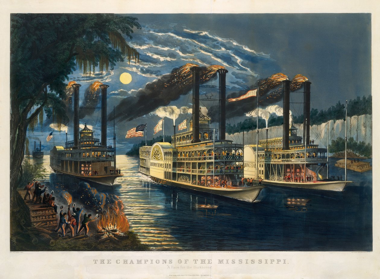 The Champions of the Mississippi - "A Race for the Buckhorns" av Currier and Ives