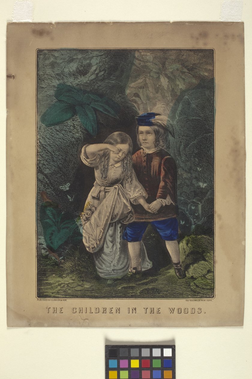 The Children In The Woods (håndkolorert litografi) av N. and Ives J.M. (1824 95) Currier